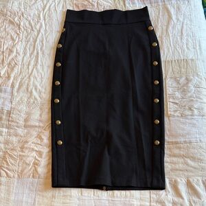 Pinko Black Pencil Skirt with Gold Button Accents
